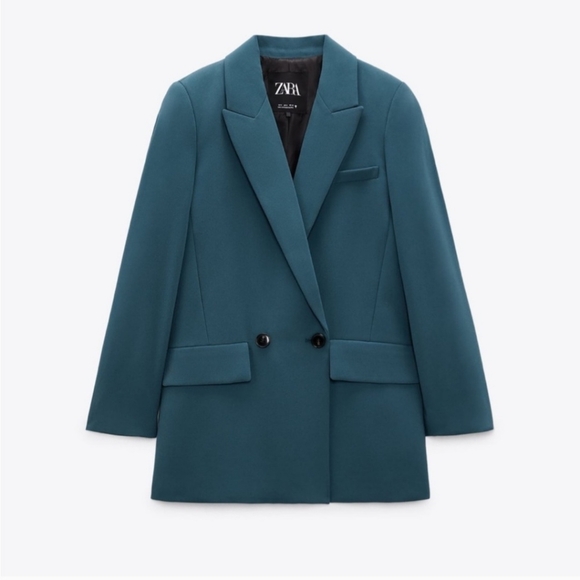 ZARA Women's Flowy Long Oversized Double Breasted Blazer in Indigo Size S - Picture 1 of 15